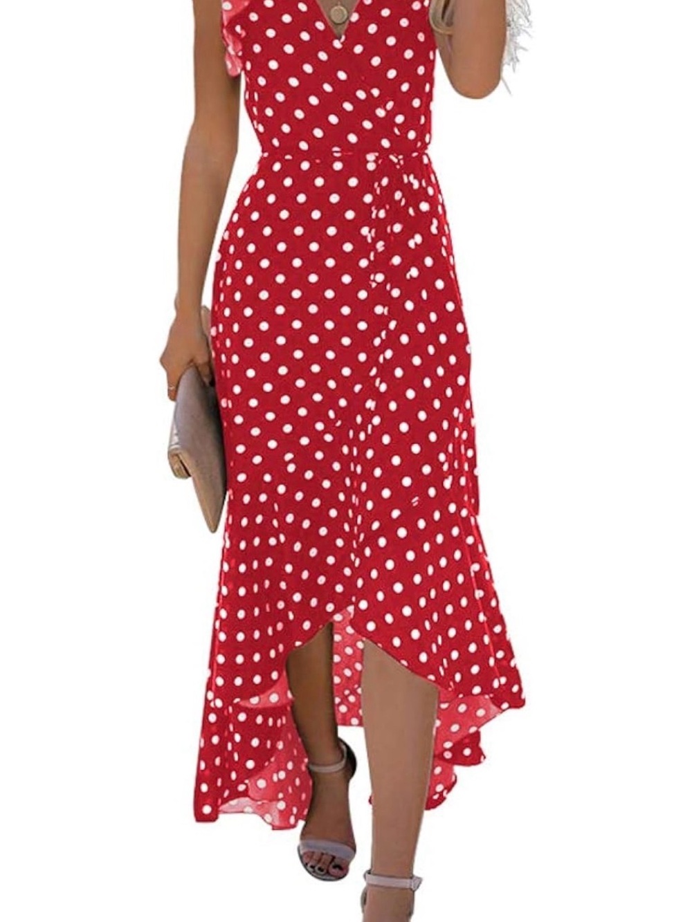 Havana Style Red Polka Dot High-Low Maxi Dress